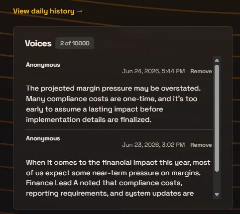 A “View history” link with an arrow, sitting just above the Voices panel.