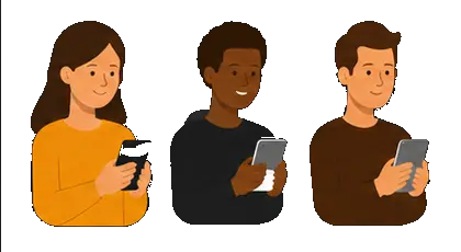 Three people answering a question on their phones