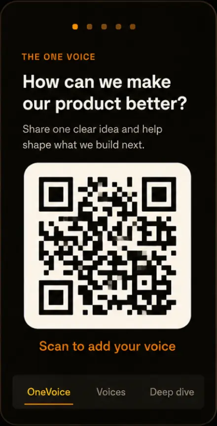 The stage in OneVoice mode: the question and a QR code to scan
