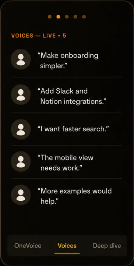 The stage in Voices mode: every response listed as it arrives